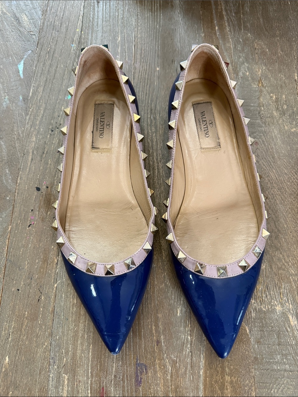 Valentino Garavani Blue Patent Rockstud Ballet Flat Size 38 (US 8)